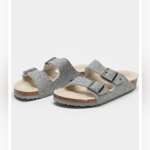 Birkenstock Shoes - Birkenstock Arizona 37 Rivet Grey Lambs Wool WOMENS 6 Mens 4 NEW Sandal Fur furr